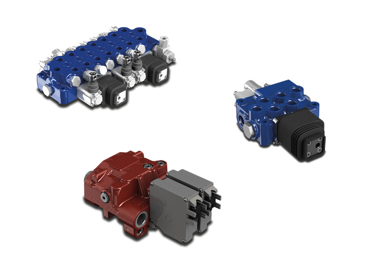 3 monobloc directional control valves of the manufacturers Hydrocontrol and Walvoil